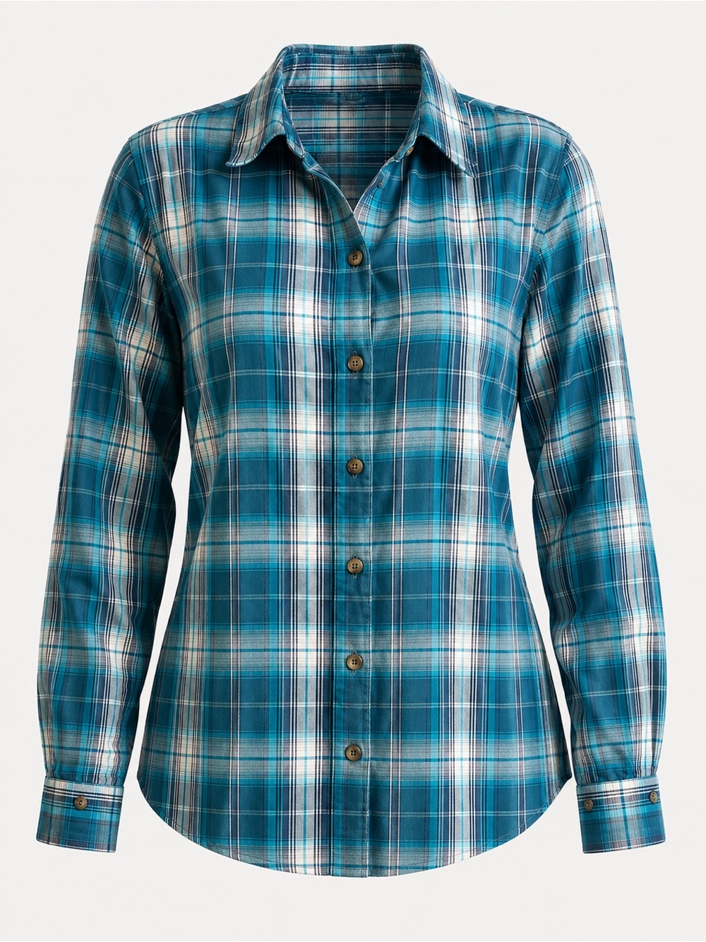 Life Is Good Teal & White Plaid Women's Shirt